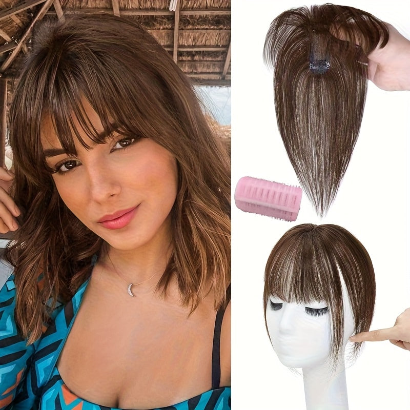 1pc Human Hair T-Shaped Wig Block Cover with French Bangs - Straight Hair Hair Topper for Women & Men, Real Human Hair, Easy to Tidy & Match Styles, Elegant Design for All Ethnicities, Hair Wig, Versatile Hairstyle Enhancer, Secure Fit Cap