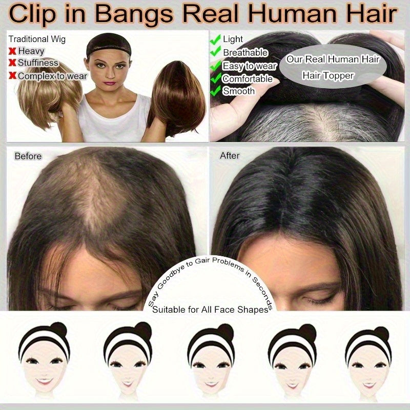 1pc Human Hair T-Shaped Wig Block Cover with French Bangs - Straight Hair Hair Topper for Women & Men, Real Human Hair, Easy to Tidy & Match Styles, Elegant Design for All Ethnicities, Hair Wig, Versatile Hairstyle Enhancer, Secure Fit Cap