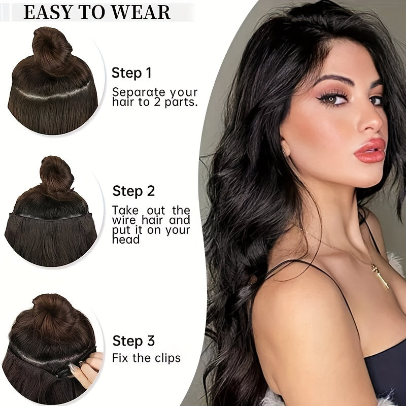 24-inch Wavy Curly Hair Extension With Invisible Headband, Adjustable Size, 4 Safety Clips, Secret Hair Extension Clips For Ladies