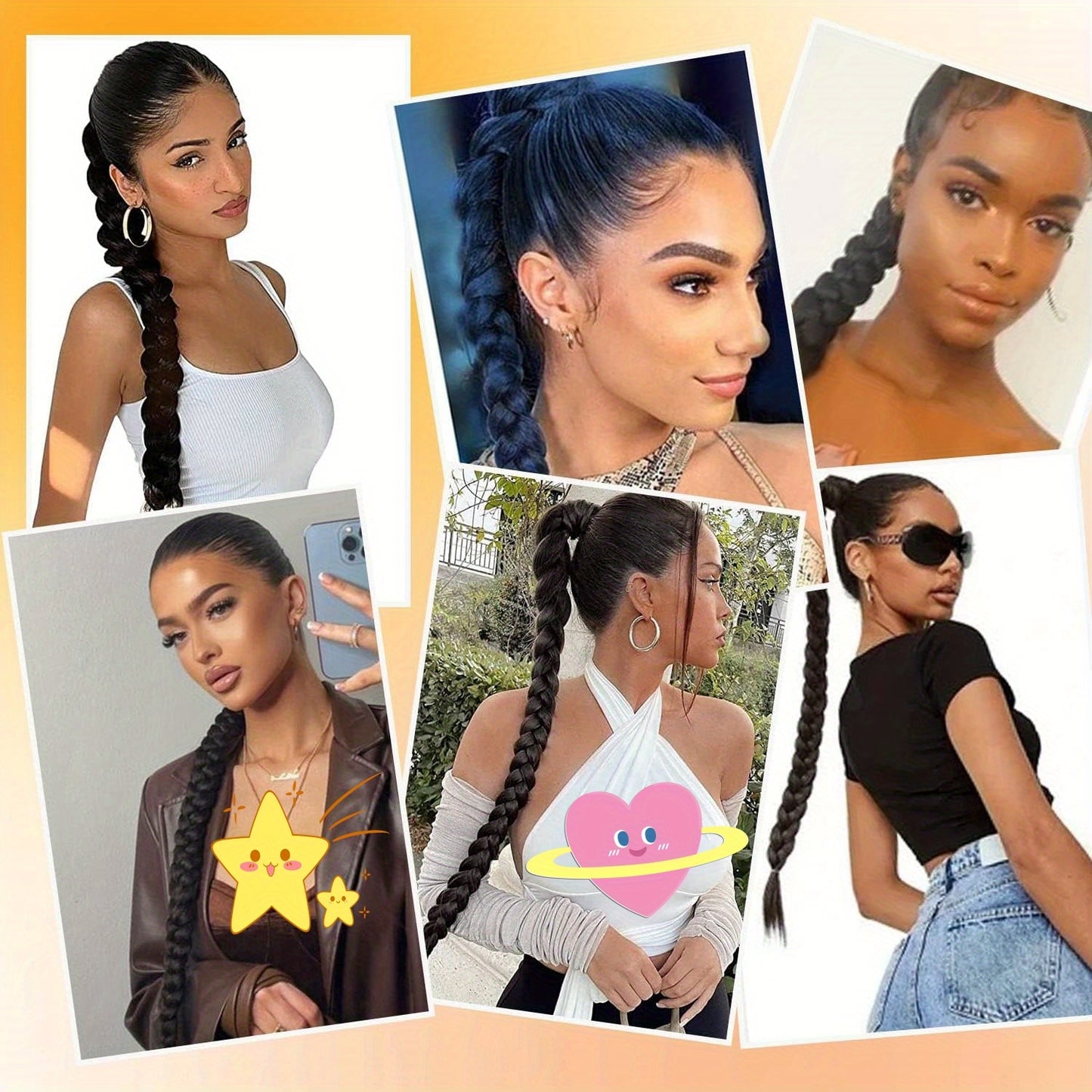 2PCS 76.2 cm Long Braided Ponytail Extension - Soft, Natural-Looking, DIY Wrap Around Hair Piece with Hair Tie - Straight, Synthetic Hair for Women and Girls