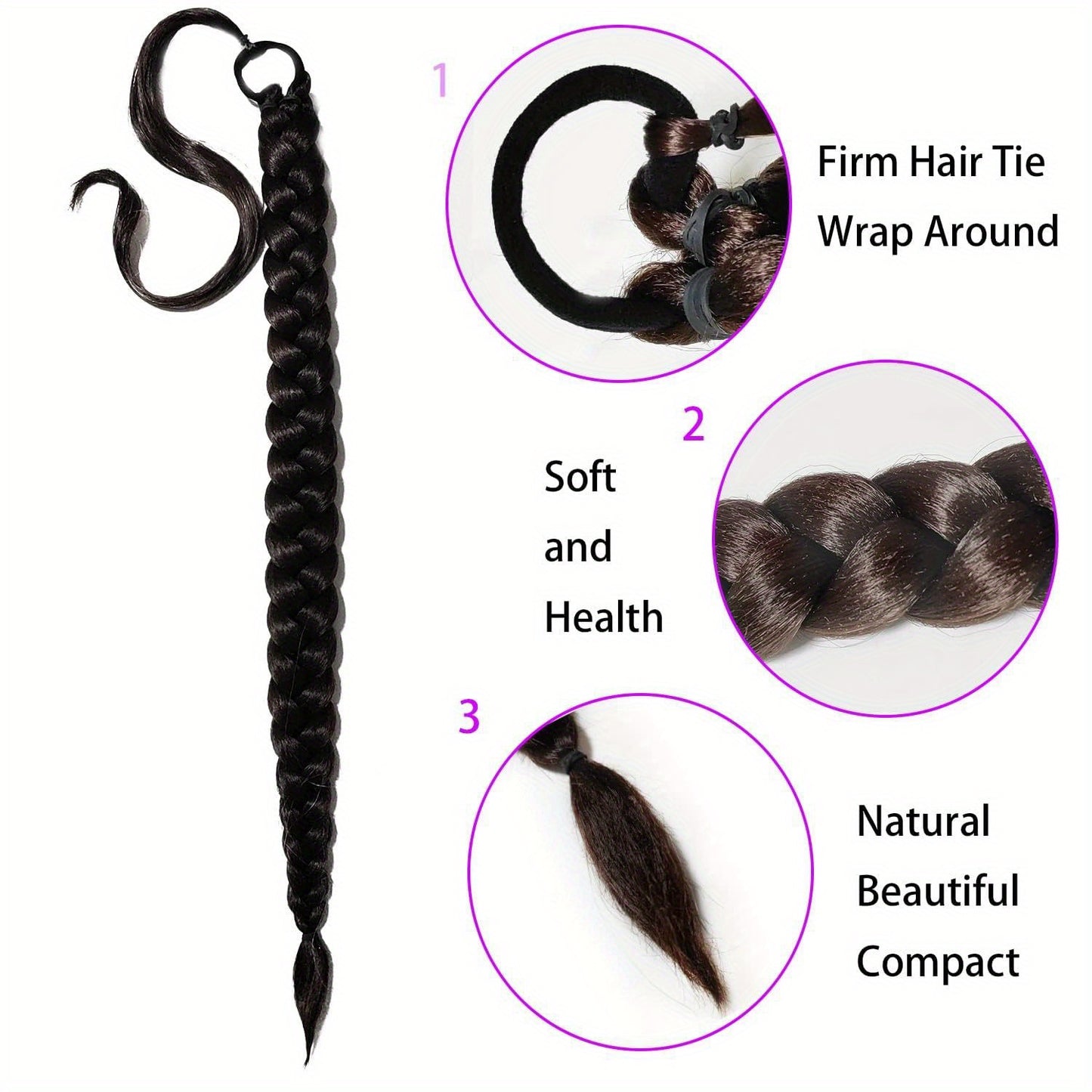 2PCS 76.2 cm Long Braided Ponytail Extension - Soft, Natural-Looking, DIY Wrap Around Hair Piece with Hair Tie - Straight, Synthetic Hair for Women and Girls