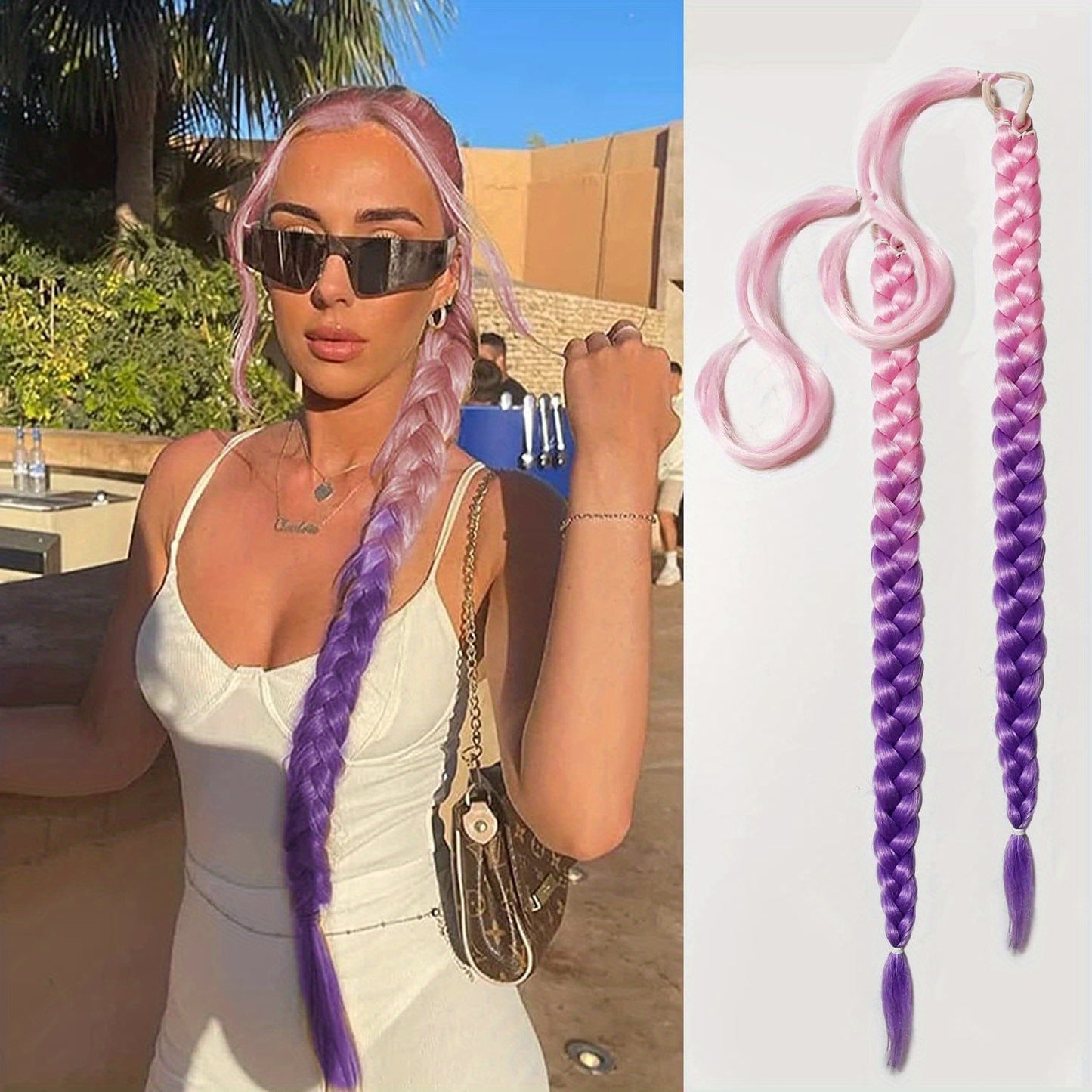 2PCS 76.2 cm Long Braided Ponytail Extension - Soft, Natural-Looking, DIY Wrap Around Hair Piece with Hair Tie - Straight, Synthetic Hair for Women and Girls
