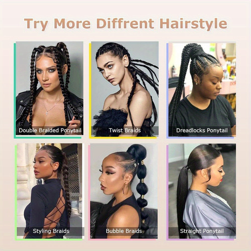 2PCS 76.2 cm Long Braided Ponytail Extension - Soft, Natural-Looking, DIY Wrap Around Hair Piece with Hair Tie - Straight, Synthetic Hair for Women and Girls
