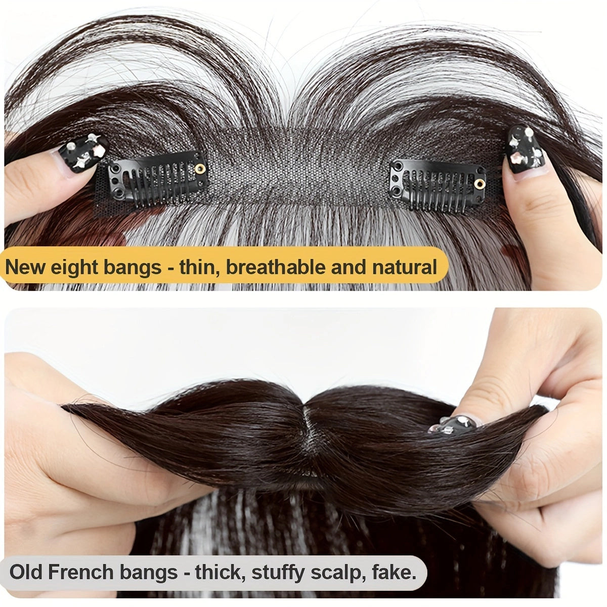 Unisex Sports Style Straight Hair Wig Bangs - Natural & Fluffy 3D French Bangs Hairpiece, Light & Thin Forehead Fringes, Suitable for All People