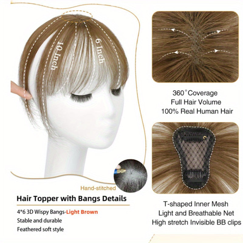 1pc Human Hair T-Shaped Wig Block Cover with French Bangs - Straight Hair Hair Topper for Women & Men, Real Human Hair, Easy to Tidy & Match Styles, Elegant Design for All Ethnicities, Hair Wig, Versatile Hairstyle Enhancer, Secure Fit Cap