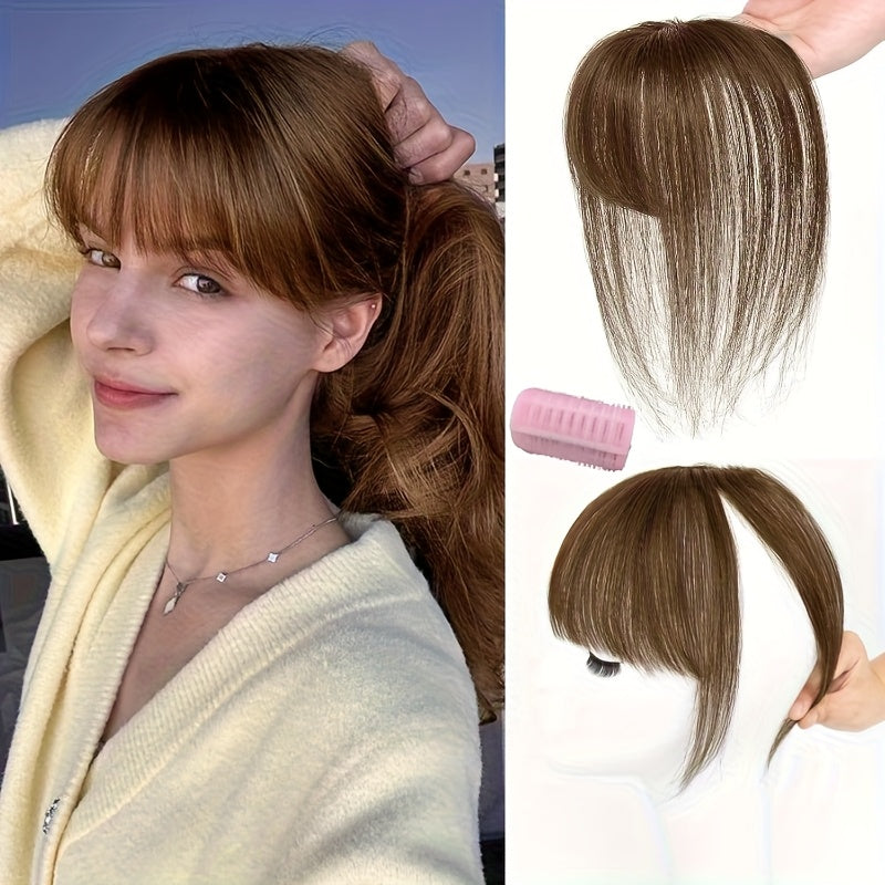 1pc Human Hair T-Shaped Wig Block Cover with French Bangs - Straight Hair Hair Topper for Women & Men, Real Human Hair, Easy to Tidy & Match Styles, Elegant Design for All Ethnicities, Hair Wig, Versatile Hairstyle Enhancer, Secure Fit Cap
