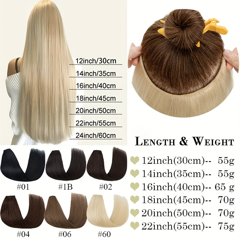 1pc 5 Clip-in Elegant Straight V-Shape Hair Extension Real Human Hair Accessories for Women and Girls 40.64-55.88cm Voluminous Look with Decorative Clips Increase Hair Volume Halloween Christmas Festival Perfect for Diverse Hairstyles Party Essentials
