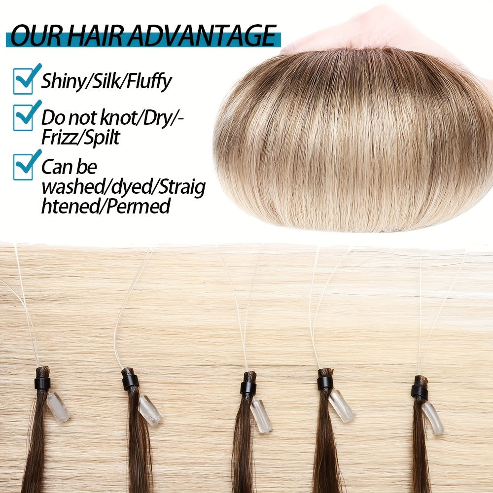 50 Strands Invisible Micro Loop Hair Extensions - 100% Human Hair, 50g Pack, Straight Hair with Nano Beads for Fuller, Longer Hair - Perfect for Women of All Ethnicities, Hair Volume Enhancement | Versatile Hair Styling | Secure Loop Design