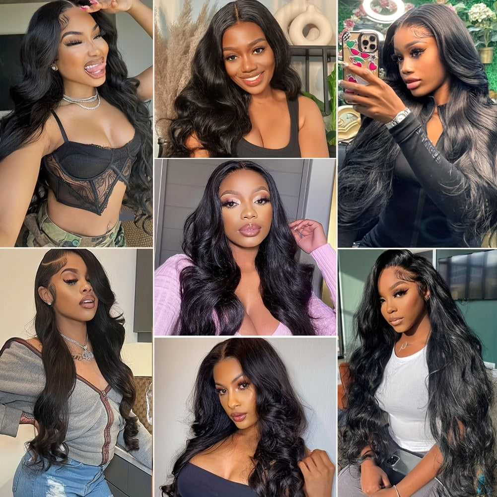 3+1 Bonus Body Wave Human Hair Bundles with HD Lace Closure - Brazilian Virgin Hair, 4x4 Free Part, Natural Black, Voluminous Body Wave Curl, for African American Women - Everyday & Special Events, Styling Versatility, Elegant Hairdo