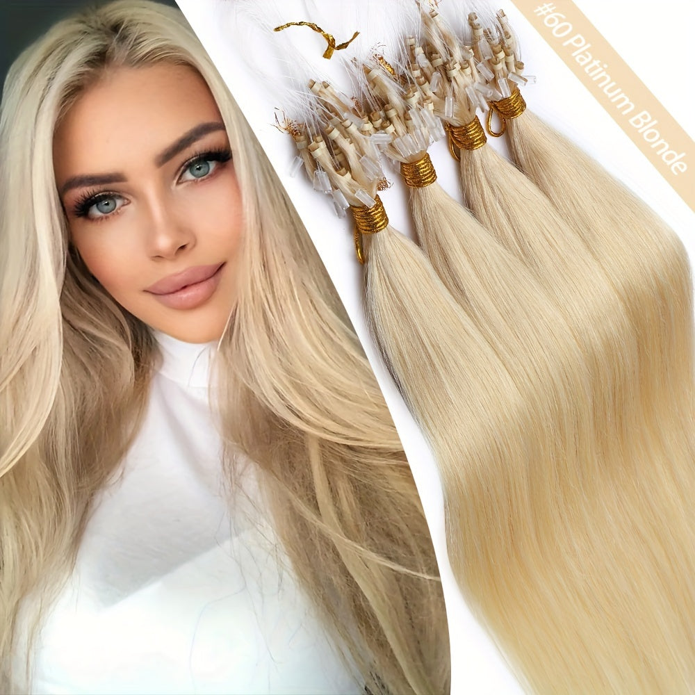 50 Strands Invisible Micro Loop Hair Extensions - 100% Human Hair, 50g Pack, Straight Hair with Nano Beads for Fuller, Longer Hair - Perfect for Women of All Ethnicities, Hair Volume Enhancement | Versatile Hair Styling | Secure Loop Design