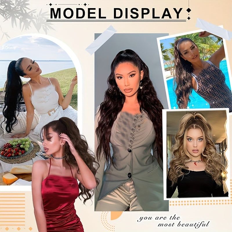 Long Curly Wavy Hair Piece Synthetic Pony Tail Extensions For Women Highlight Balayage