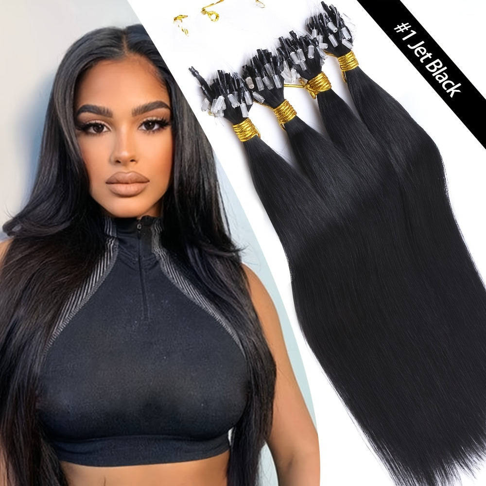 50 Strands Invisible Micro Loop Hair Extensions - 100% Human Hair, 50g Pack, Straight Hair with Nano Beads for Fuller, Longer Hair - Perfect for Women of All Ethnicities, Hair Volume Enhancement | Versatile Hair Styling | Secure Loop Design