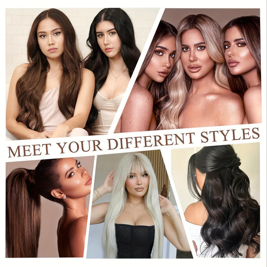 1pc 5 Clip-in Elegant Straight V-Shape Hair Extension Real Human Hair Accessories for Women and Girls 40.64-55.88cm Voluminous Look with Decorative Clips Increase Hair Volume Halloween Christmas Festival Perfect for Diverse Hairstyles Party Essentials