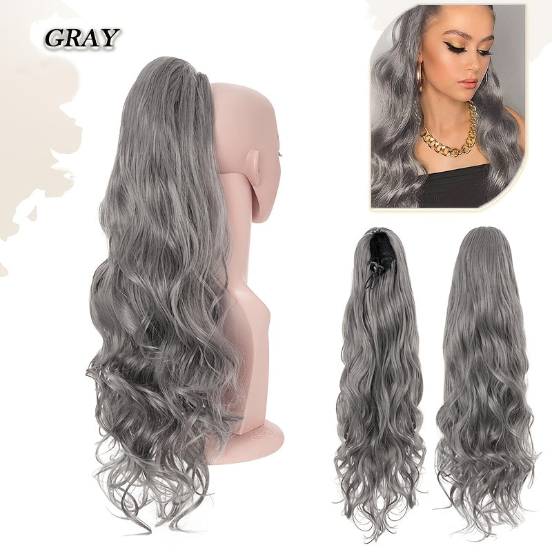 Long Curly Wavy Hair Piece Synthetic Pony Tail Extensions For Women Highlight Balayage