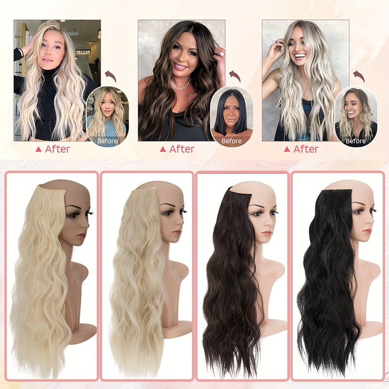 24-inch Wavy Curly Hair Extension With Invisible Headband, Adjustable Size, 4 Safety Clips, Secret Hair Extension Clips For Ladies