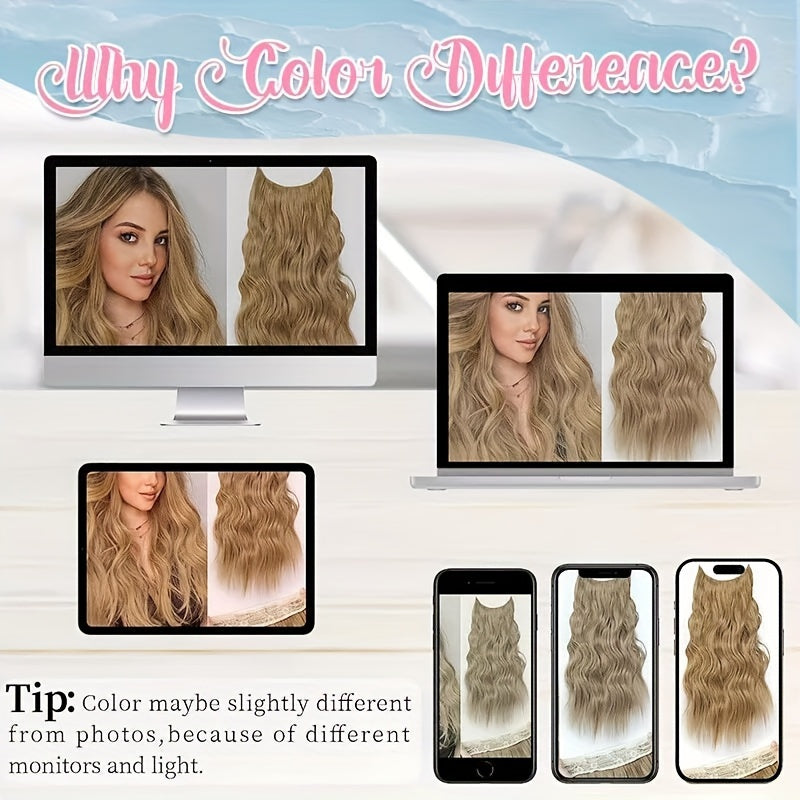 24-inch Wavy Curly Hair Extension With Invisible Headband, Adjustable Size, 4 Safety Clips, Secret Hair Extension Clips For Ladies