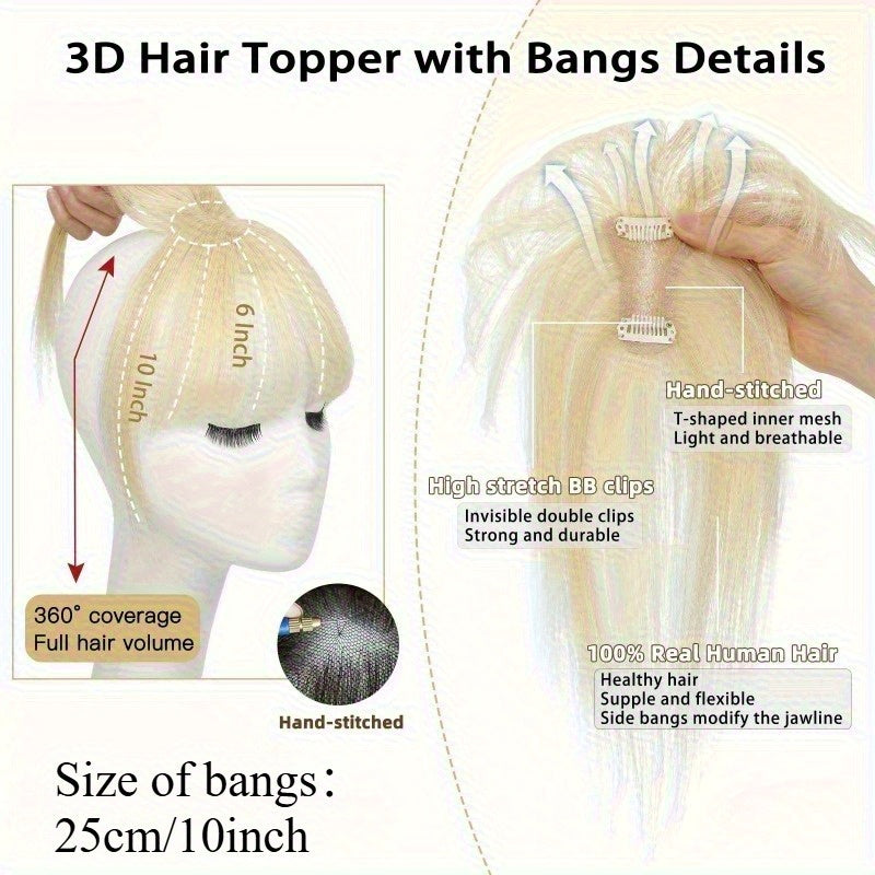 1pc Human Hair T-Shaped Wig Block Cover with French Bangs - Straight Hair Hair Topper for Women & Men, Real Human Hair, Easy to Tidy & Match Styles, Elegant Design for All Ethnicities, Hair Wig, Versatile Hairstyle Enhancer, Secure Fit Cap