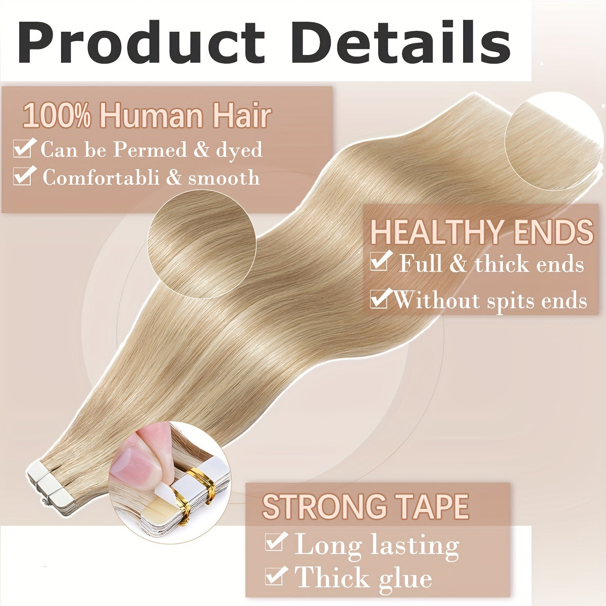 20PCS/50G Tape In 100% Human Hair Extensions Seamless Skin Weft Smooth Remy Hair Full Head 16/18/20Inch Long Straight Feel Soft & Natural Looking Mix Color