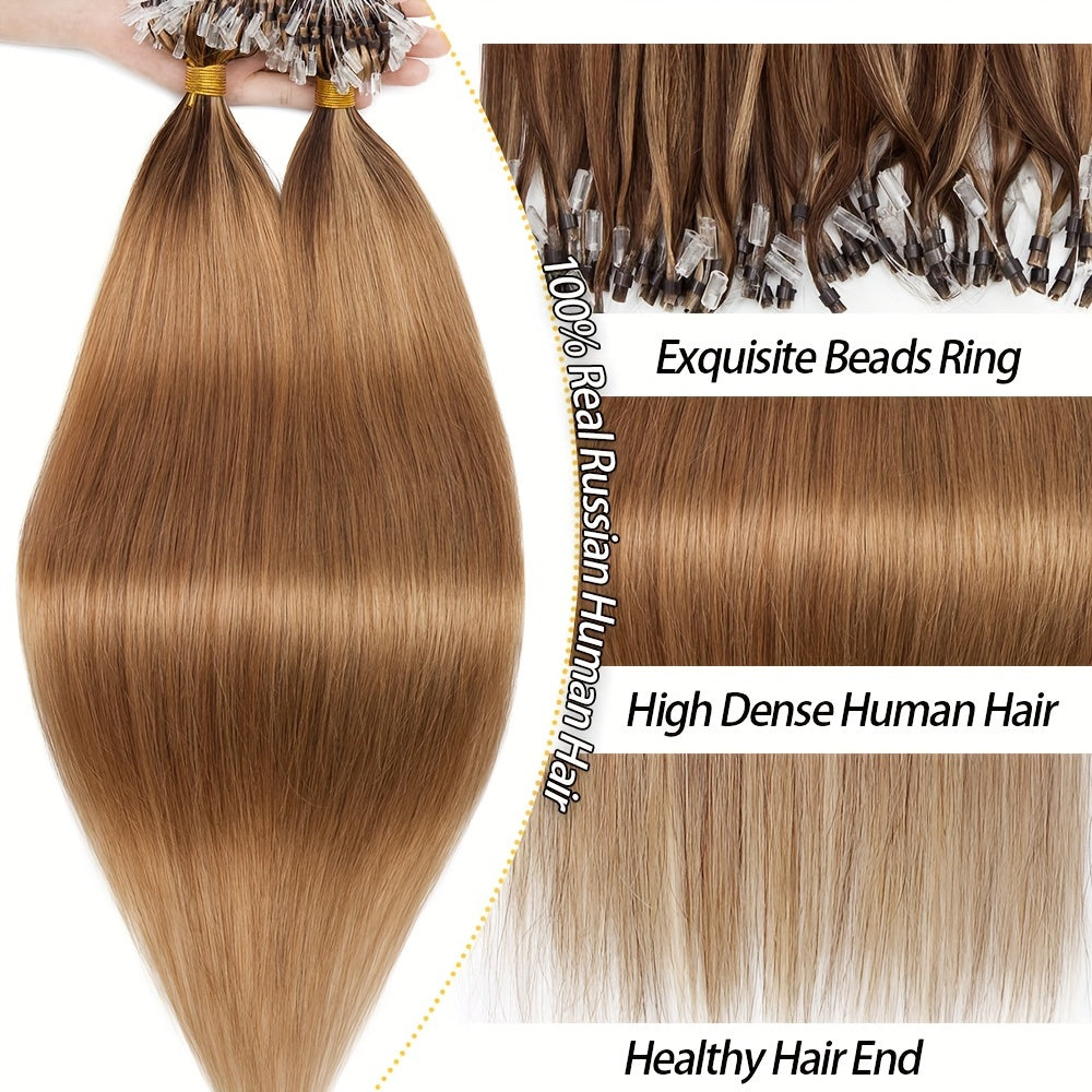 50 Strands Invisible Micro Loop Hair Extensions - 100% Human Hair, 50g Pack, Straight Hair with Nano Beads for Fuller, Longer Hair - Perfect for Women of All Ethnicities, Hair Volume Enhancement | Versatile Hair Styling | Secure Loop Design