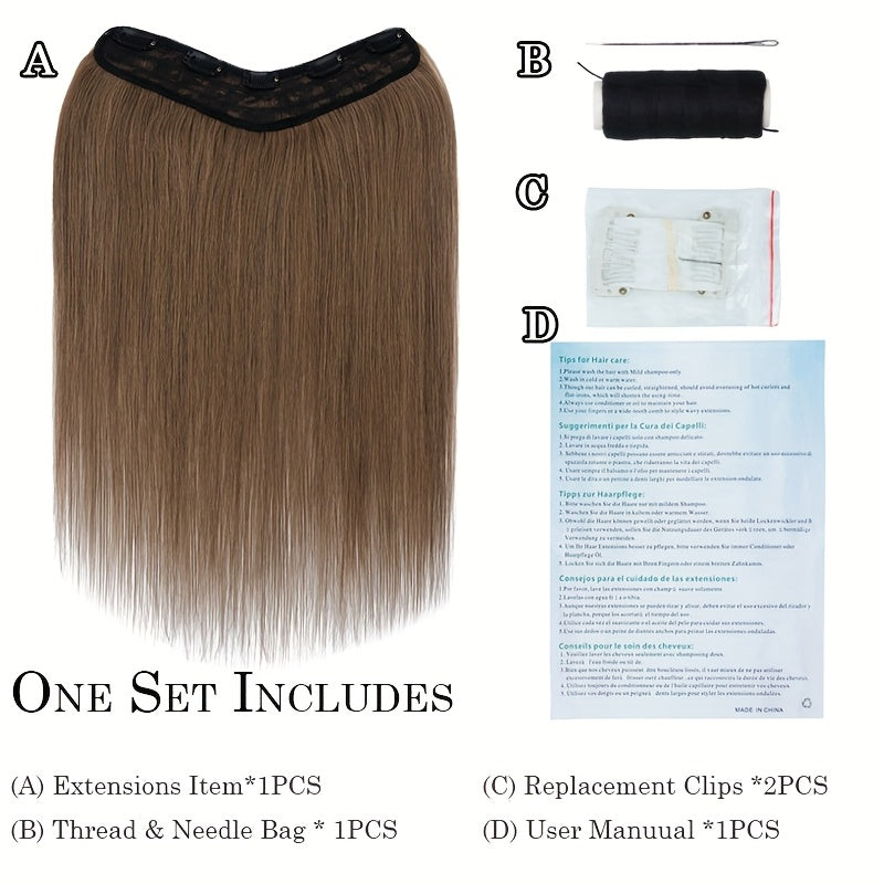 1pc 5 Clip-in Elegant Straight V-Shape Hair Extension Real Human Hair Accessories for Women and Girls 40.64-55.88cm Voluminous Look with Decorative Clips Increase Hair Volume Halloween Christmas Festival Perfect for Diverse Hairstyles Party Essentials