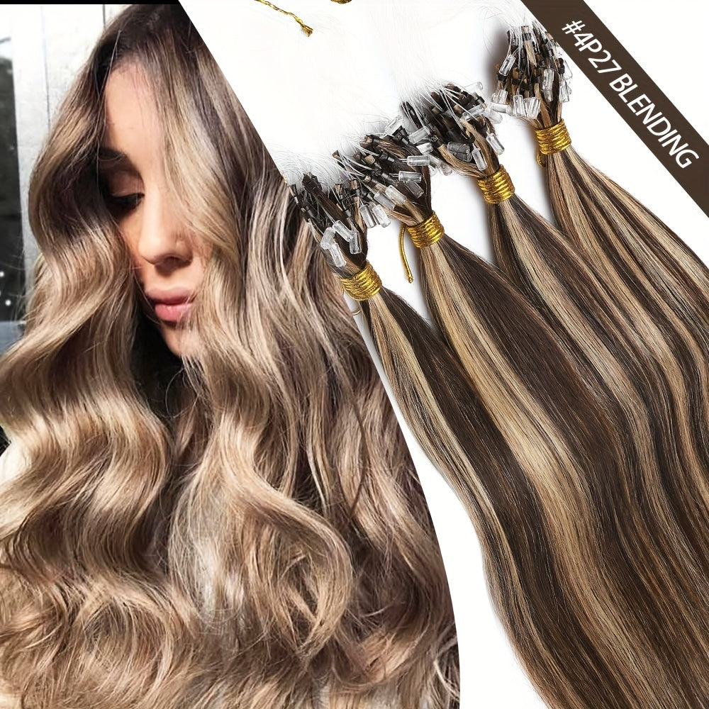 50 Strands Invisible Micro Loop Hair Extensions - 100% Human Hair, 50g Pack, Straight Hair with Nano Beads for Fuller, Longer Hair - Perfect for Women of All Ethnicities, Hair Volume Enhancement | Versatile Hair Styling | Secure Loop Design