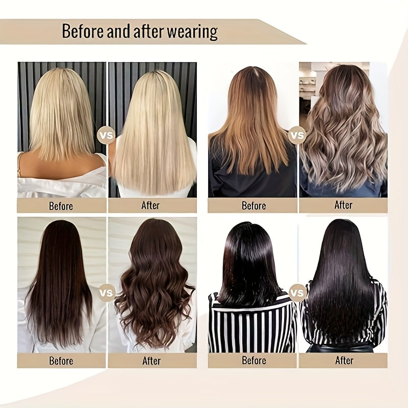 1pc 5 Clip-in Elegant Straight V-Shape Hair Extension Real Human Hair Accessories for Women and Girls 40.64-55.88cm Voluminous Look with Decorative Clips Increase Hair Volume Halloween Christmas Festival Perfect for Diverse Hairstyles Party Essentials