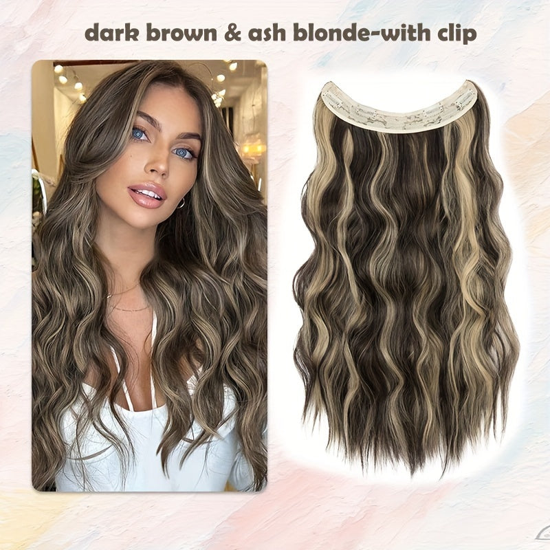 24-inch Wavy Curly Hair Extension With Invisible Headband, Adjustable Size, 4 Safety Clips, Secret Hair Extension Clips For Ladies