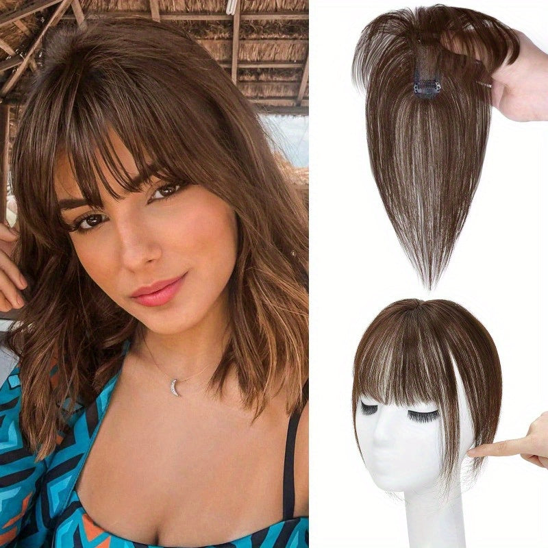 1pc Human Hair T-Shaped Wig Block Cover with French Bangs - Straight Hair Hair Topper for Women & Men, Real Human Hair, Easy to Tidy & Match Styles, Elegant Design for All Ethnicities, Hair Wig, Versatile Hairstyle Enhancer, Secure Fit Cap