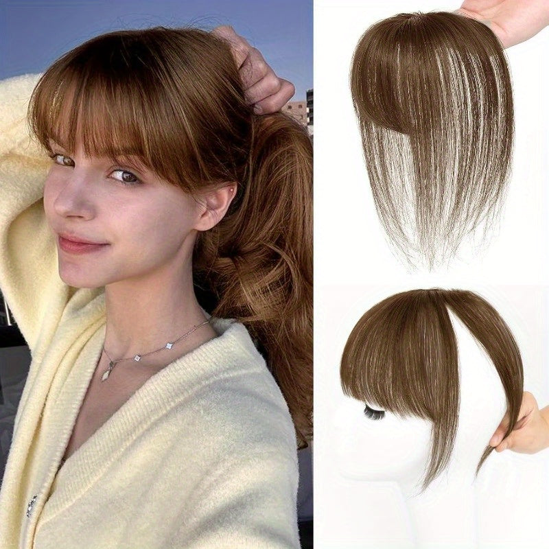 1pc Human Hair T-Shaped Wig Block Cover with French Bangs - Straight Hair Hair Topper for Women & Men, Real Human Hair, Easy to Tidy & Match Styles, Elegant Design for All Ethnicities, Hair Wig, Versatile Hairstyle Enhancer, Secure Fit Cap