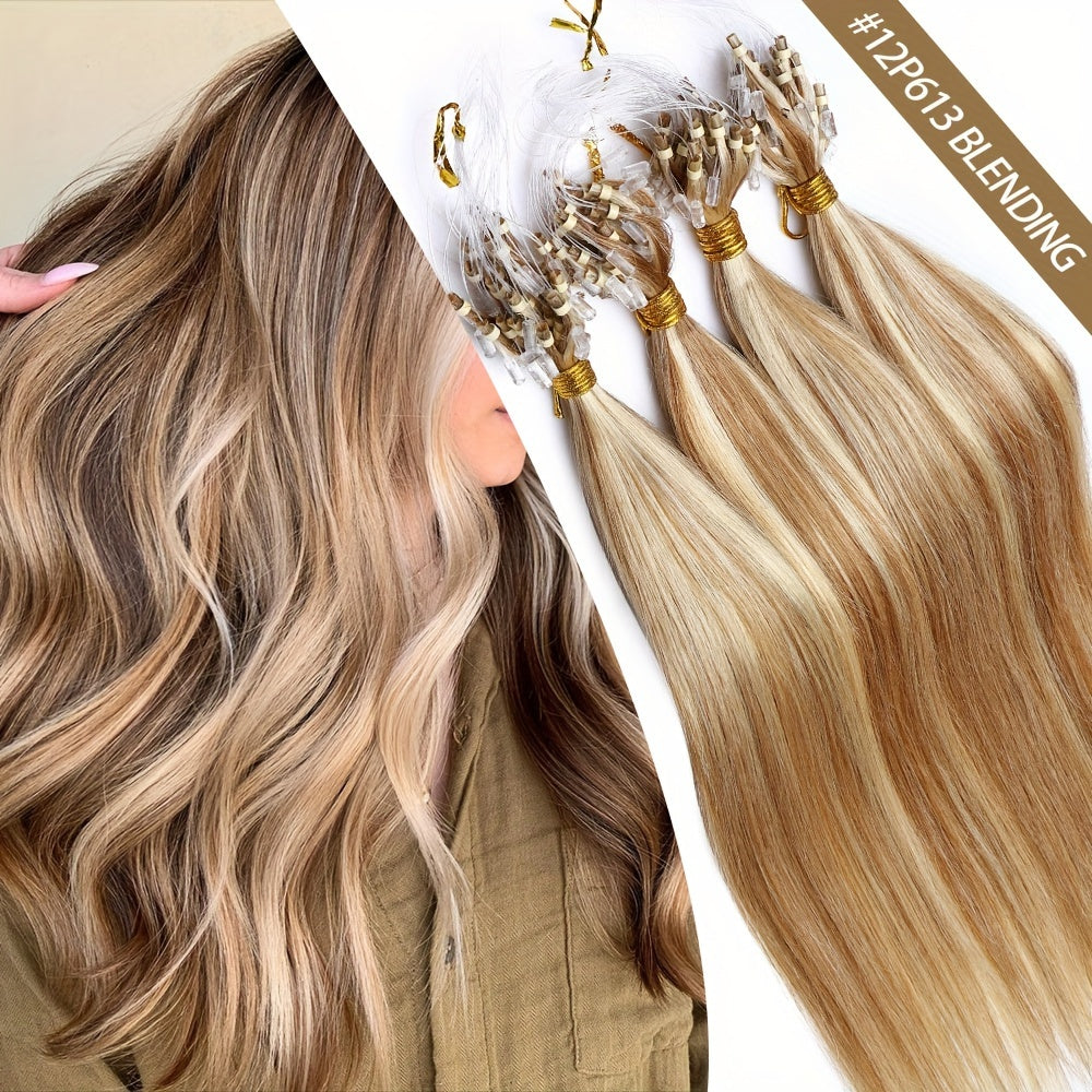 50 Strands Invisible Micro Loop Hair Extensions - 100% Human Hair, 50g Pack, Straight Hair with Nano Beads for Fuller, Longer Hair - Perfect for Women of All Ethnicities, Hair Volume Enhancement | Versatile Hair Styling | Secure Loop Design