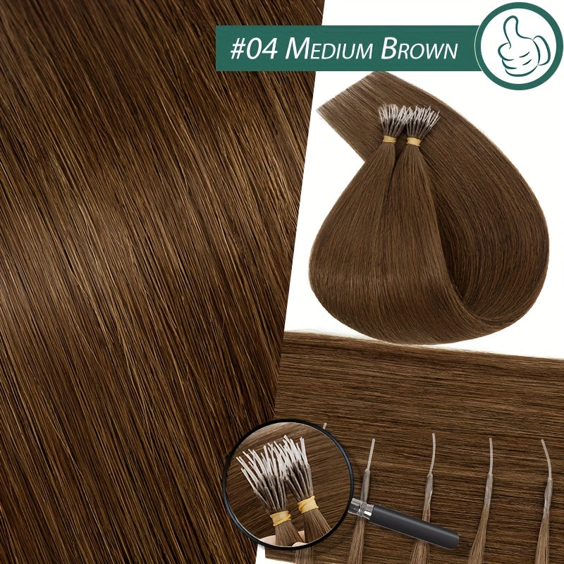 Elastic LinkDouble Drawn Human Hair Extensions I Tip Nano Ring Beads Remy Hair Extensions 50g/Pack 100% HUman Hair