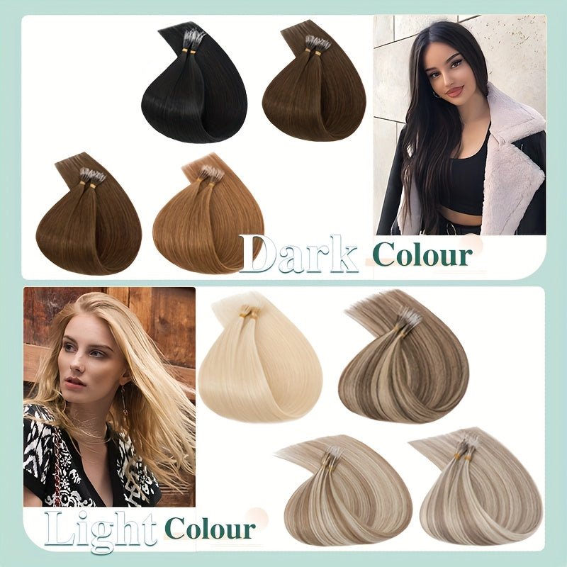 Elastic LinkDouble Drawn Human Hair Extensions I Tip Nano Ring Beads Remy Hair Extensions 50g/Pack 100% HUman Hair