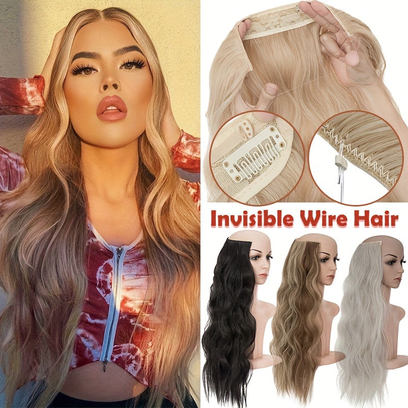24-inch Wavy Curly Hair Extension With Invisible Headband, Adjustable Size, 4 Safety Clips, Secret Hair Extension Clips For Ladies