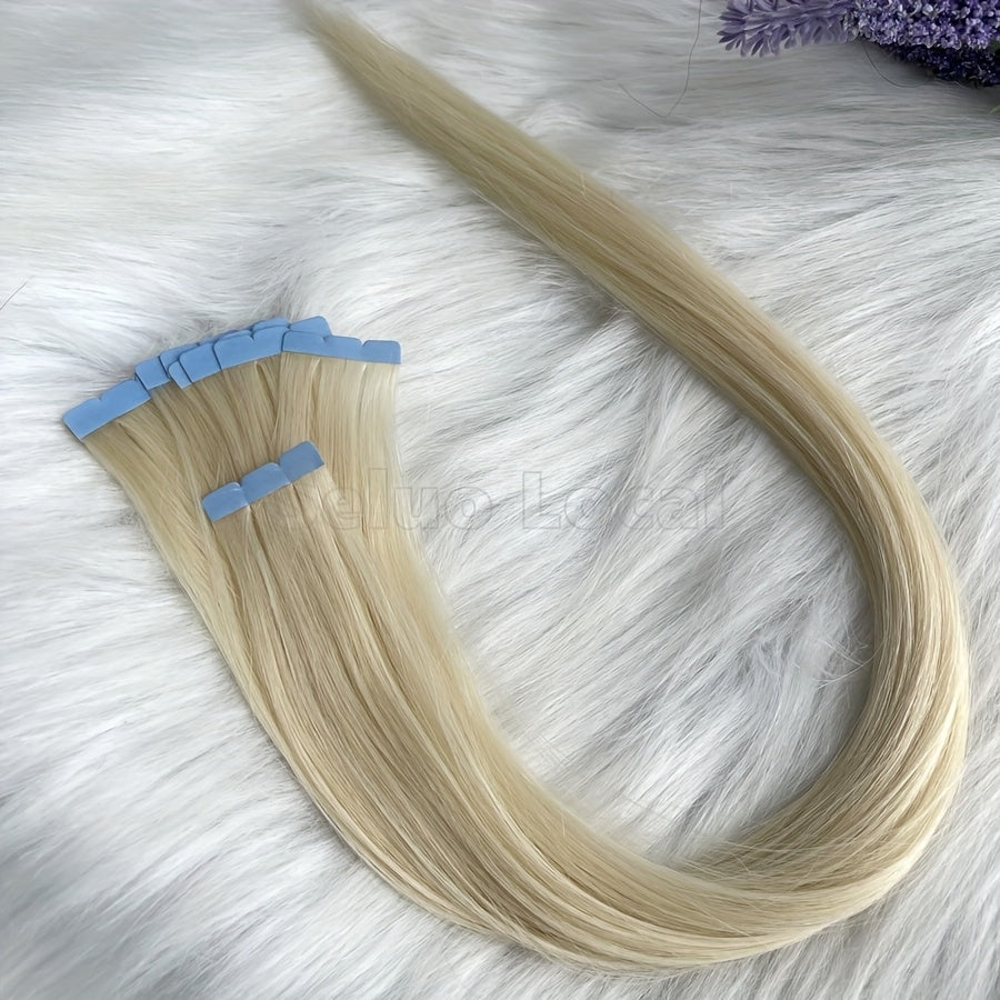 Natural Blonde Mini Tape In Human Hair Seamless Invisible Extensions 30.48-50.8 cm Long Straight Micro Tape Hair Color 60#