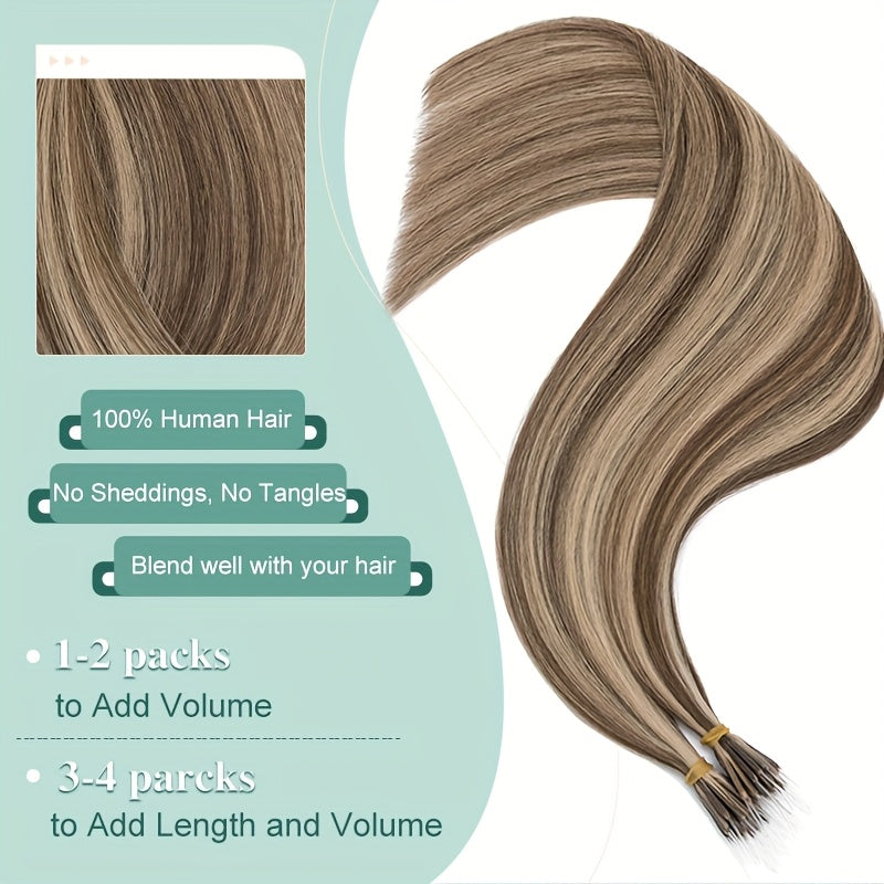 Elastic LinkDouble Drawn Human Hair Extensions I Tip Nano Ring Beads Remy Hair Extensions 50g/Pack 100% HUman Hair