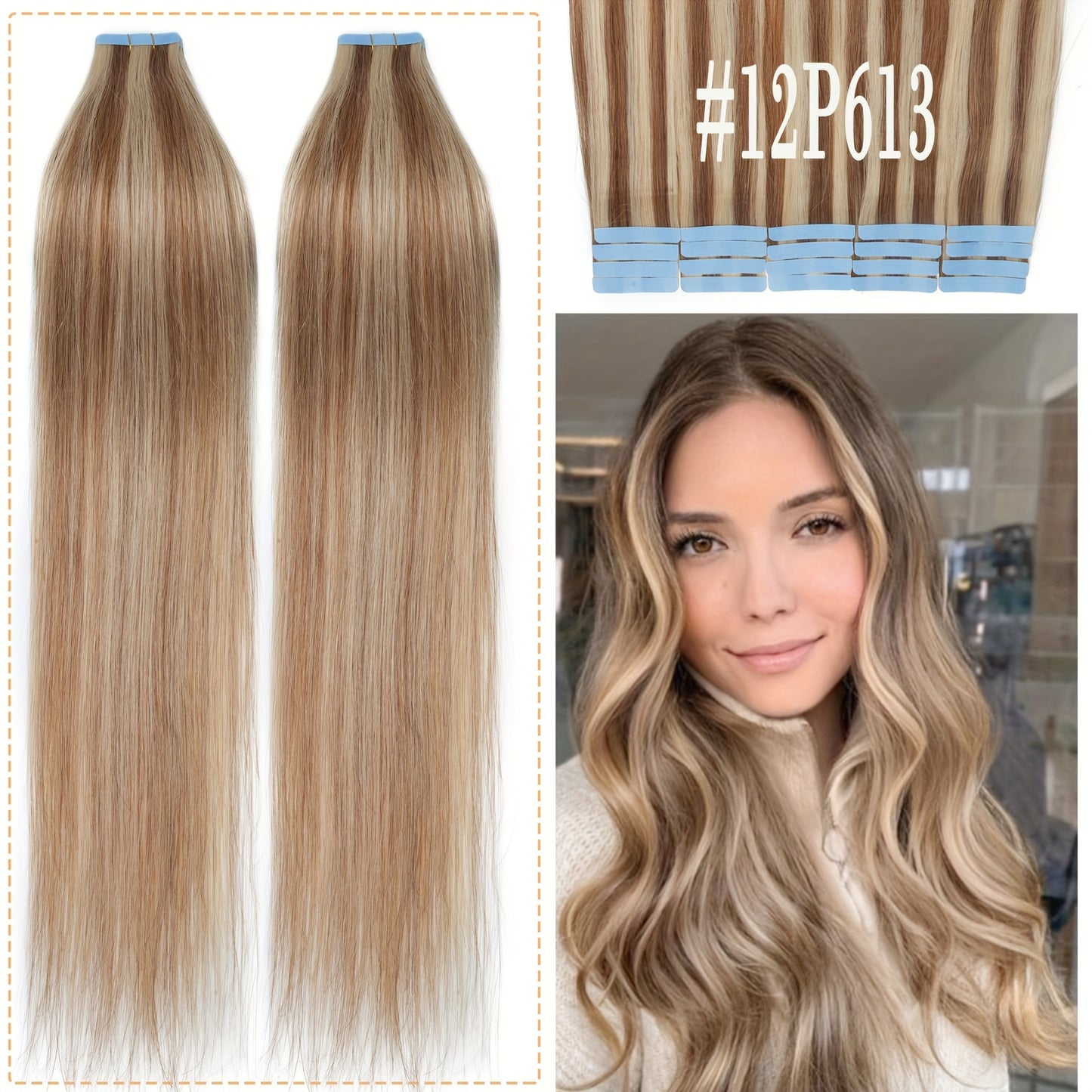 20PCS/50G Tape In 100% Human Hair Extensions Seamless Skin Weft Smooth Remy Hair Full Head 16/18/20Inch Long Straight Feel Soft & Natural Looking Mix Color