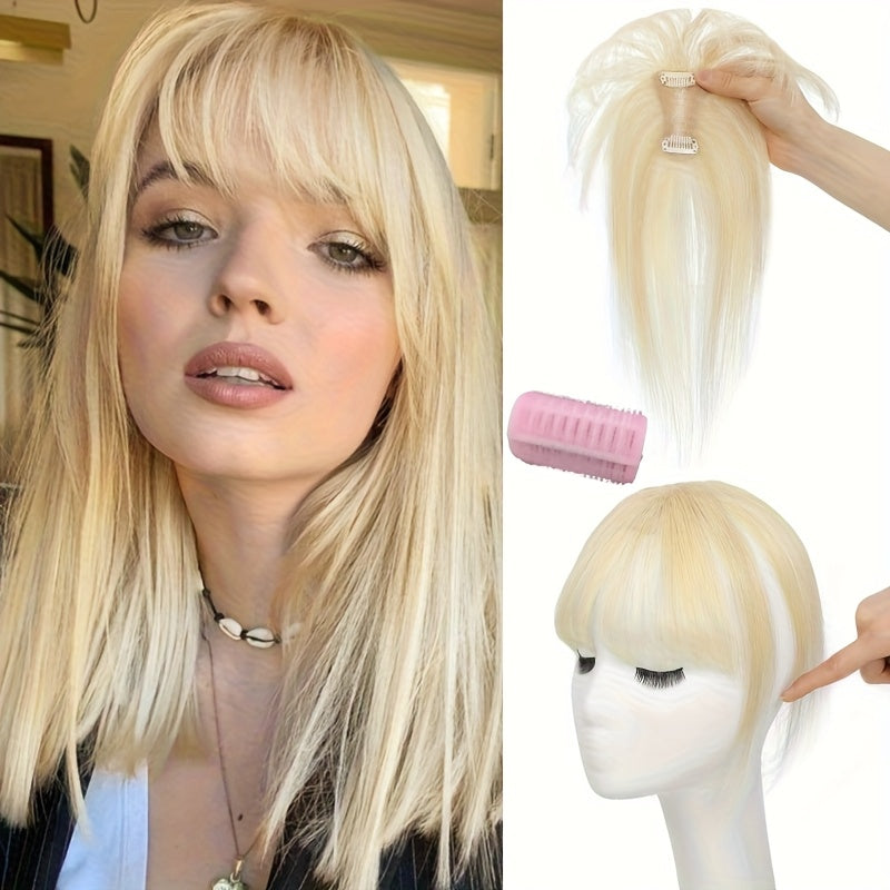 1pc Human Hair T-Shaped Wig Block Cover with French Bangs - Straight Hair Hair Topper for Women & Men, Real Human Hair, Easy to Tidy & Match Styles, Elegant Design for All Ethnicities, Hair Wig, Versatile Hairstyle Enhancer, Secure Fit Cap