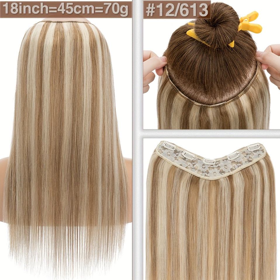 1pc 5 Clip-in Elegant Straight V-Shape Hair Extension Real Human Hair Accessories for Women and Girls 40.64-55.88cm Voluminous Look with Decorative Clips Increase Hair Volume Halloween Christmas Festival Perfect for Diverse Hairstyles Party Essentials