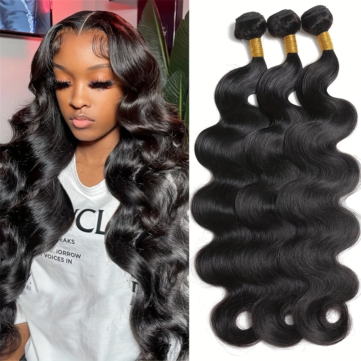 [Brazilian Body Wave Bundles] 3 Brazilian Body Wave Bundles 10A 100% Unprocessed Virgin Human Hair | 1B Natural Black Weave Bundles Deals