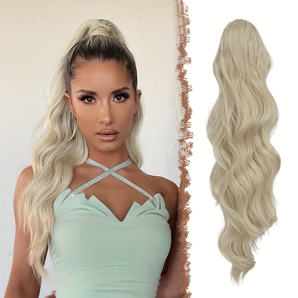 FESHFEN Long Ponytail Extension Curly Wavy Clip In Synthetic Hairpieces Drawstring Ponytail Pony Tail Hairpiece Hair Pony Extension For Women Girls