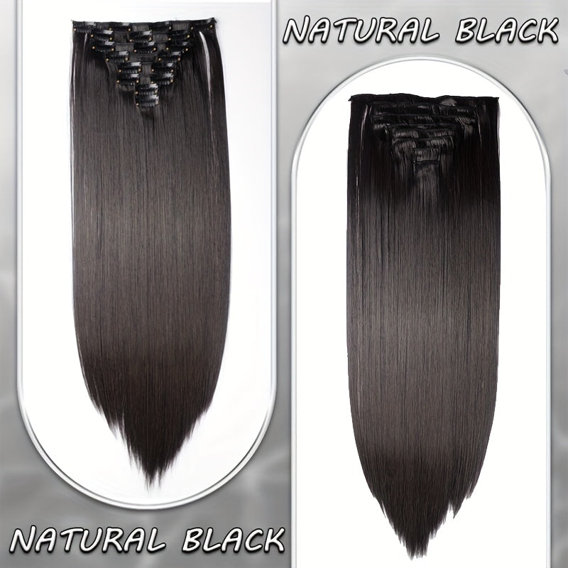 8pcs Clip In Hair Extensions Long Straight Thick Synthetic Hairpieces 22inch/55cm Silk Fiber Double Weft Natural Curly 8pieces/Set Hair Piece Highlight Mix Pure Colors For Women Daily Party Halloween Xmas