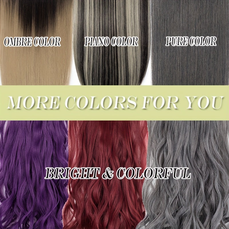 8pcs Clip In Hair Extensions Long Straight Thick Synthetic Hairpieces 22inch/55cm Silk Fiber Double Weft Natural Curly 8pieces/Set Hair Piece Highlight Mix Pure Colors For Women Daily Party Halloween Xmas