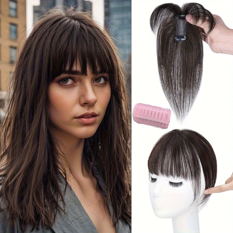 1pc Human Hair T-Shaped Wig Block Cover with French Bangs - Straight Hair Hair Topper for Women & Men, Real Human Hair, Easy to Tidy & Match Styles, Elegant Design for All Ethnicities, Hair Wig, Versatile Hairstyle Enhancer, Secure Fit Cap