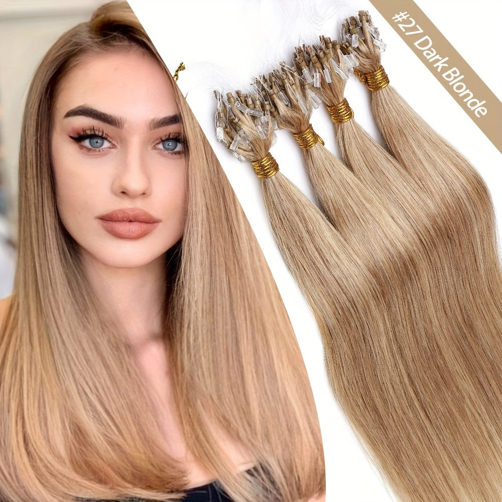 50 Strands Invisible Micro Loop Hair Extensions - 100% Human Hair, 50g Pack, Straight Hair with Nano Beads for Fuller, Longer Hair - Perfect for Women of All Ethnicities, Hair Volume Enhancement | Versatile Hair Styling | Secure Loop Design