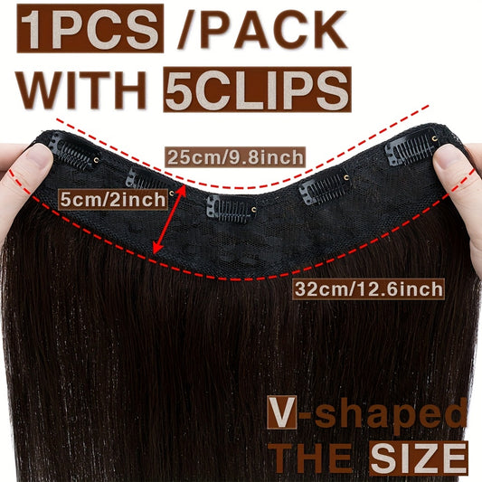 1pc 5 Clip-in Elegant Straight V-Shape Hair Extension Real Human Hair Accessories for Women and Girls 40.64-55.88cm Voluminous Look with Decorative Clips Increase Hair Volume Halloween Christmas Festival Perfect for Diverse Hairstyles Party Essentials