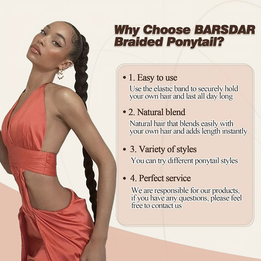 2PCS 76.2 cm Long Braided Ponytail Extension - Soft, Natural-Looking, DIY Wrap Around Hair Piece with Hair Tie - Straight, Synthetic Hair for Women and Girls