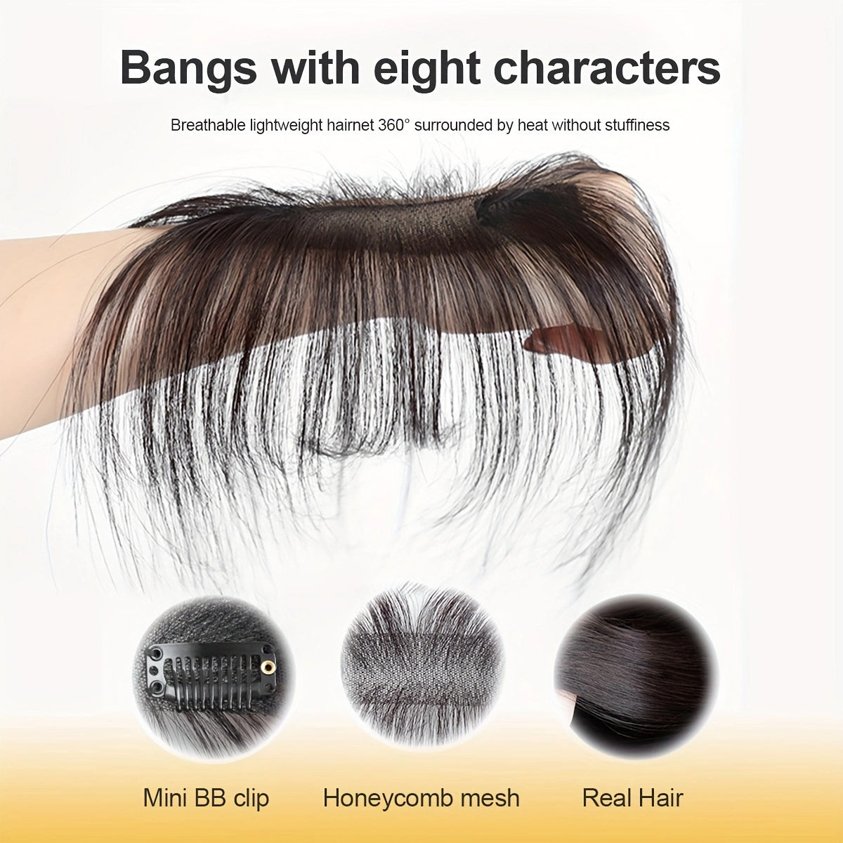 Unisex Sports Style Straight Hair Wig Bangs - Natural & Fluffy 3D French Bangs Hairpiece, Light & Thin Forehead Fringes, Suitable for All People
