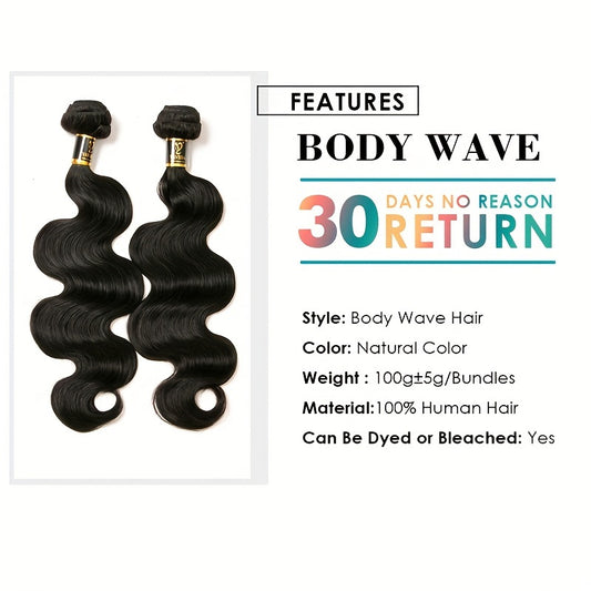 [Body Wave Hair Weave] 3 Bundles Body Wave Human Hair Weave with 4x4 Free Part Lace Closure | 100% Unprocessed Brazilian Hair, Natural Color