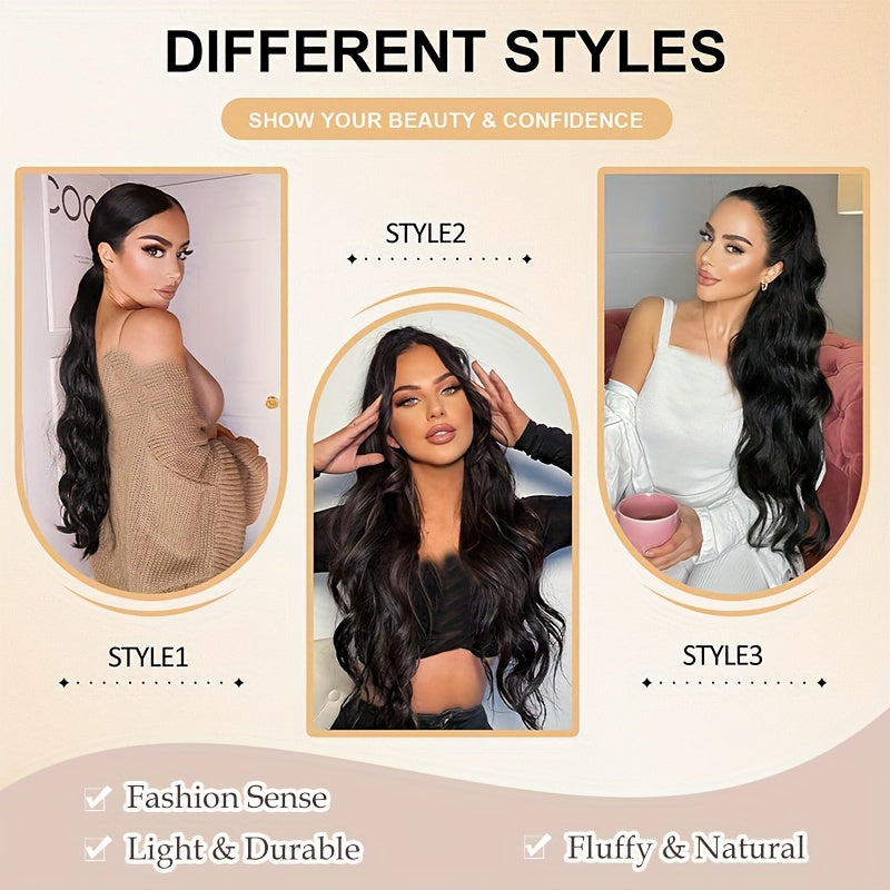 Long Curly Wavy Hair Piece Synthetic Pony Tail Extensions For Women Highlight Balayage
