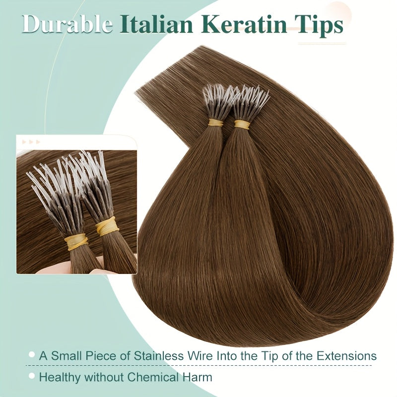 Elastic LinkDouble Drawn Human Hair Extensions I Tip Nano Ring Beads Remy Hair Extensions 50g/Pack 100% HUman Hair